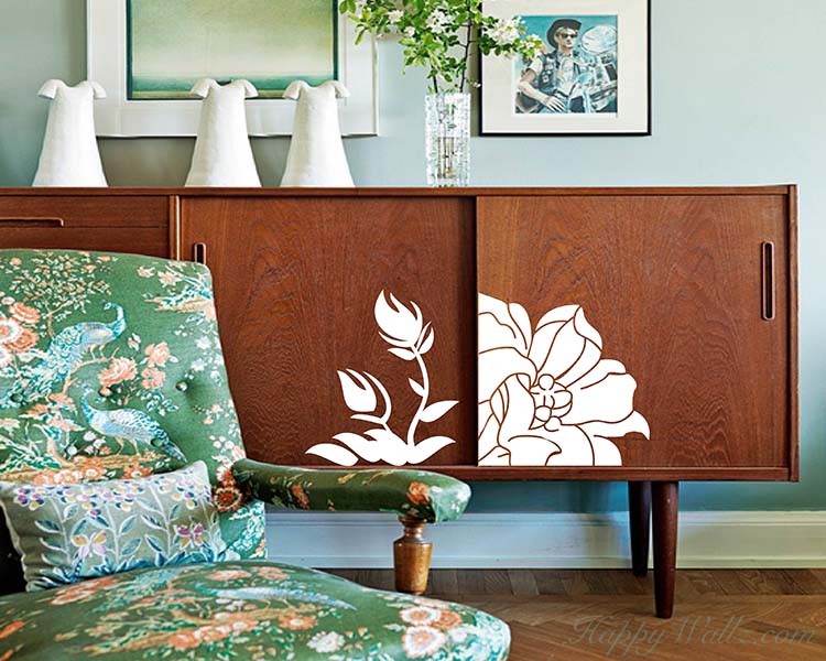 Beautiful Flowers Cabinet Decor Vinyl Wall Art Decal
